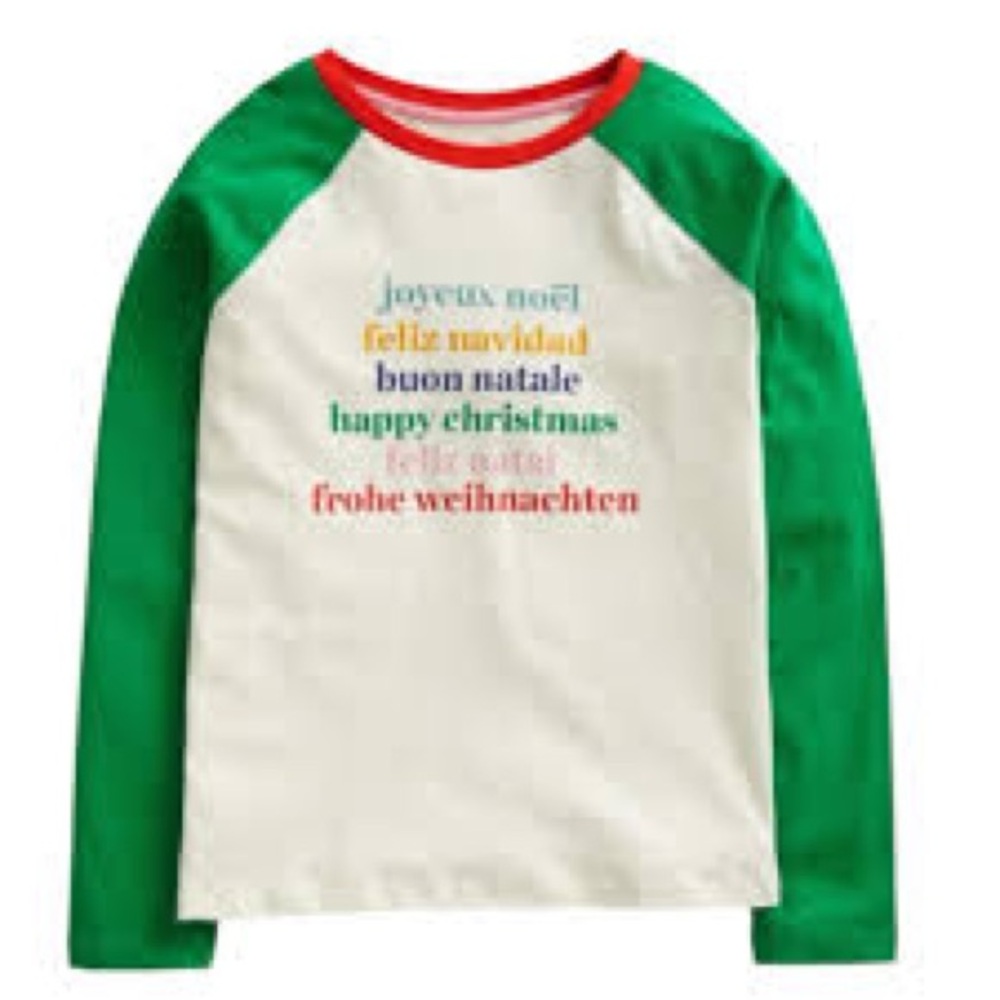 Mini boden Festive Kids Raglan Shirt - Green and White
